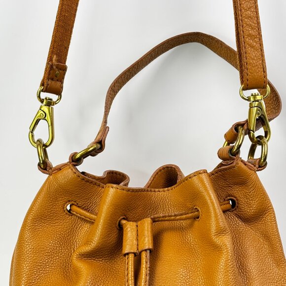Fossil Vickery Tan Drawstring Satchel/Top Handle Leather Shoulder Crossbody READ - Picture 3 of 16